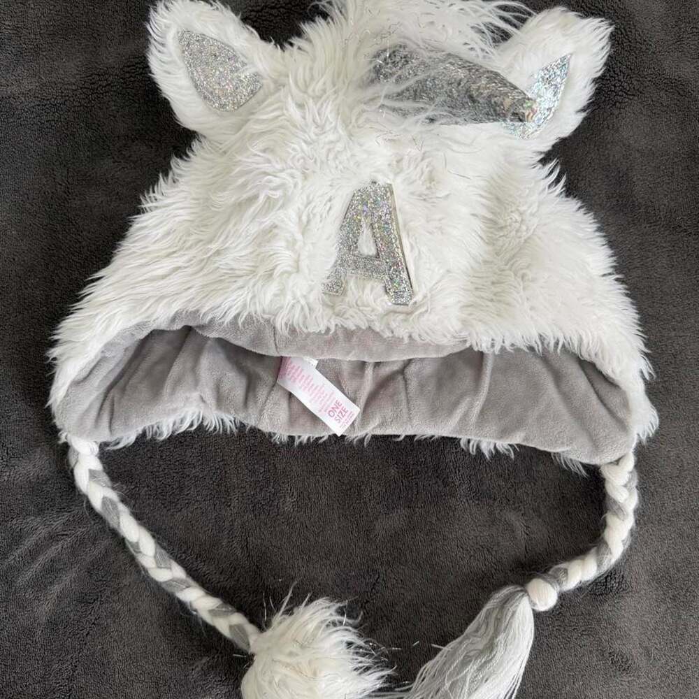 Justice Faux Fur Unicorn Hat Letter A One Size